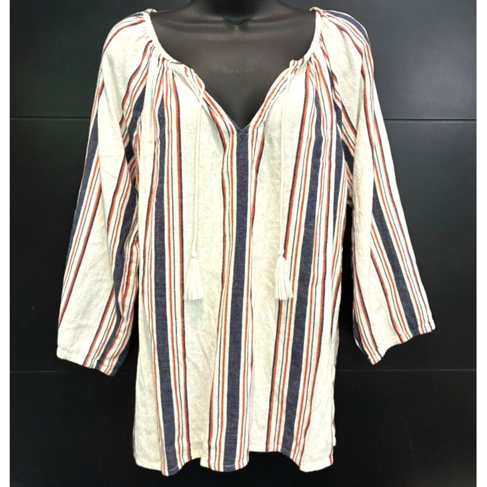Soft Joie White Cotton Tunic Top M Beach Cover-Up M w Tassel ties